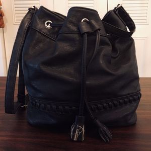 Black Faux Leather Cinched Hobo Bag